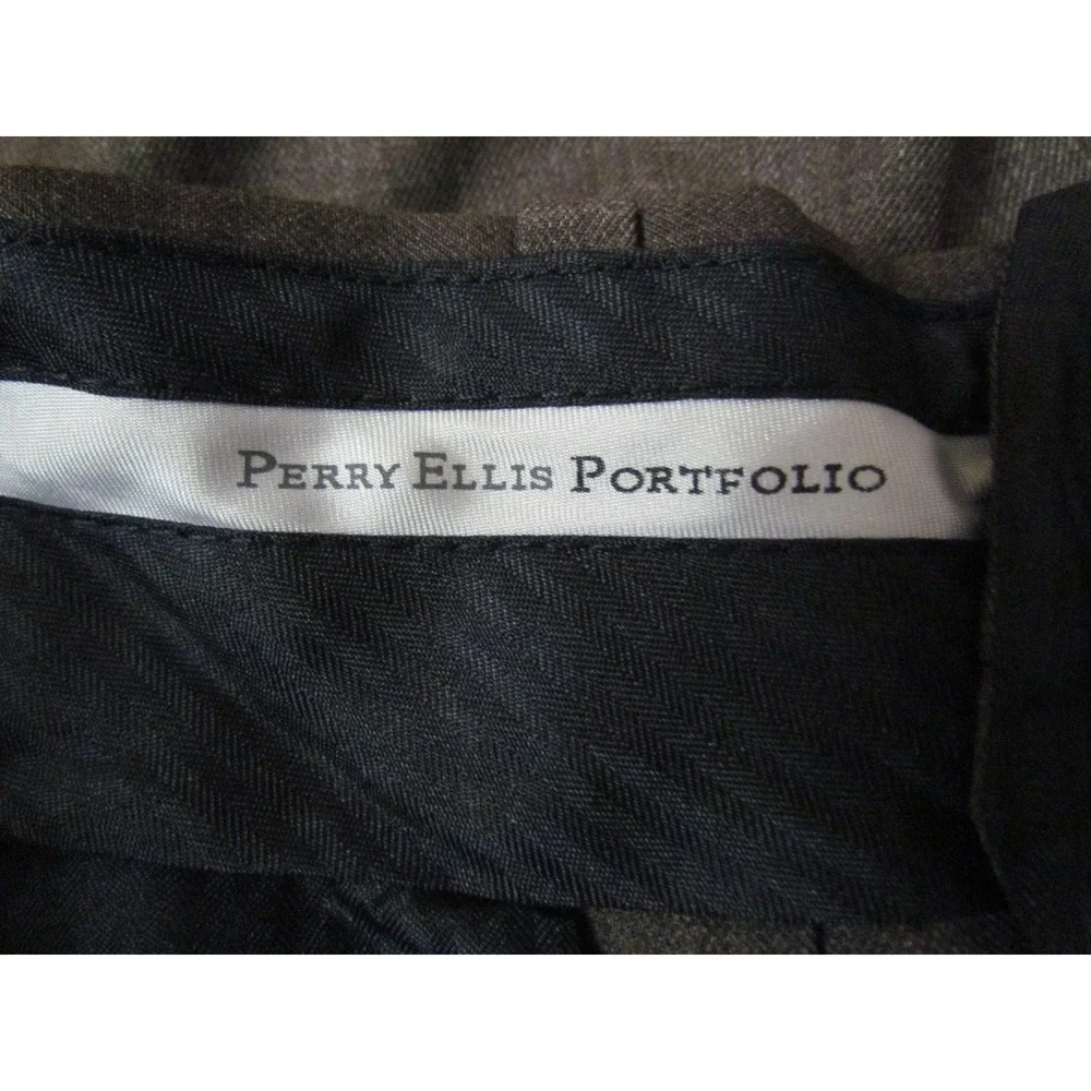 Perry Ellis Portfolio Dress Pants 40x32 Brown Pleated Wide Leg Trousers